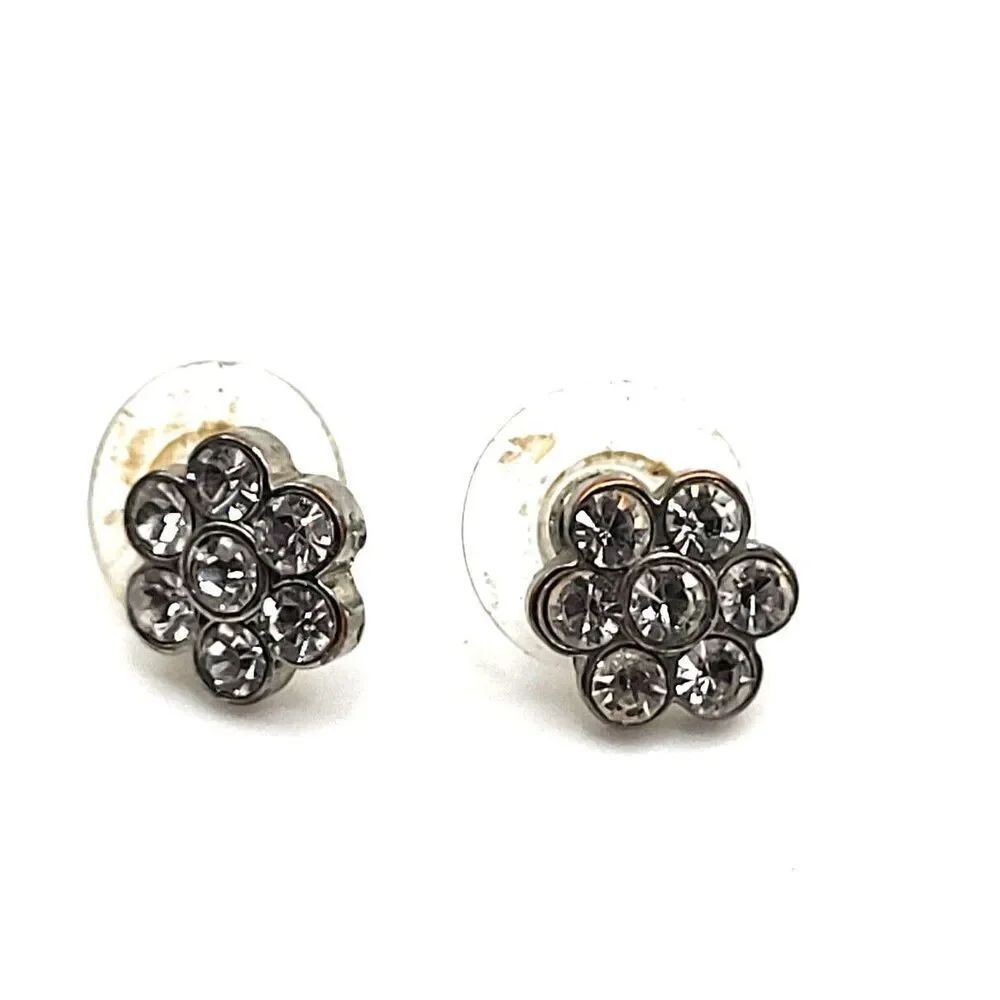 Vintage CZS Crystal Floral Post Stud Earrings .5in